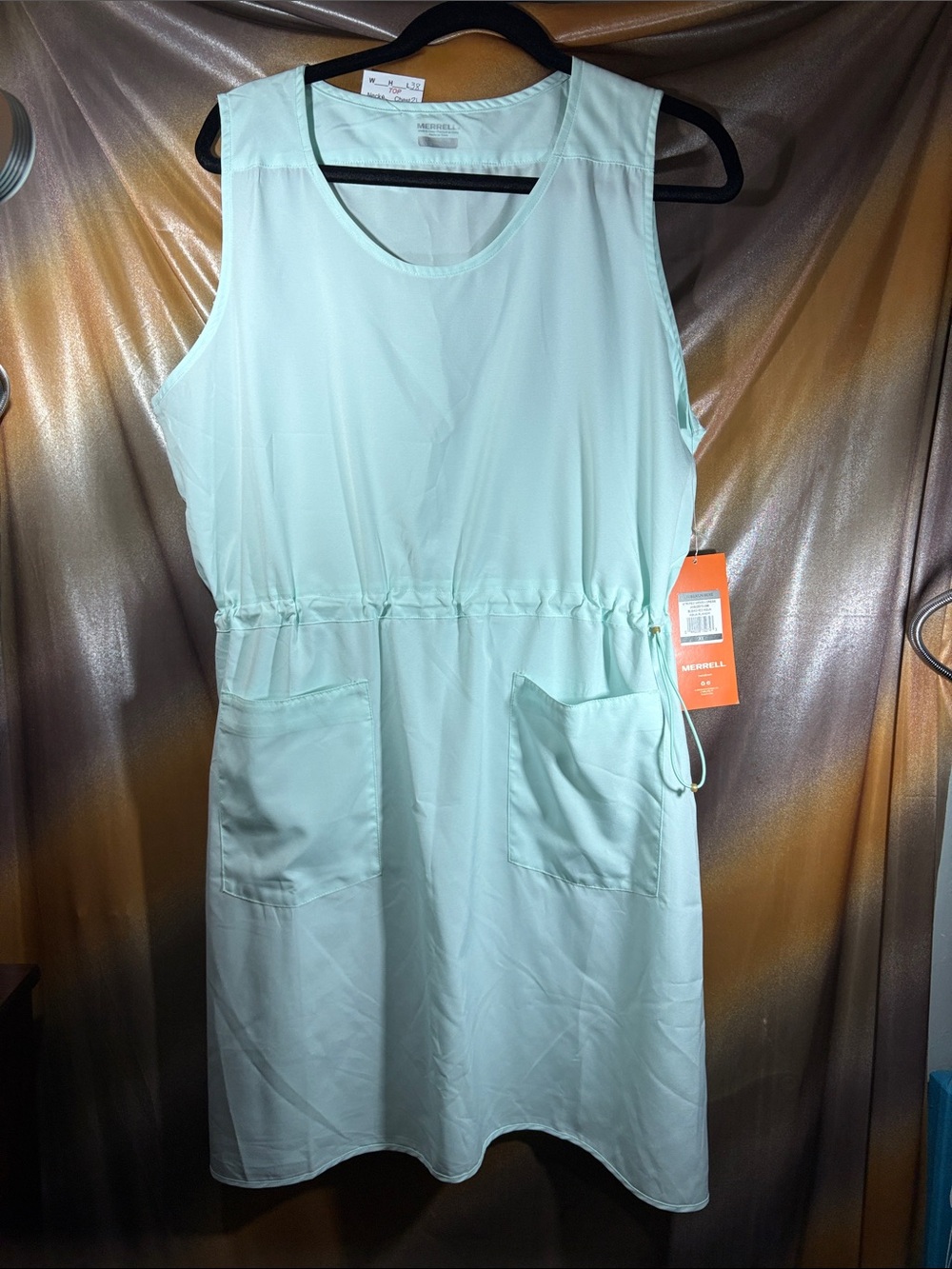 Sleeveless Merrell Mint Green Drawstring Waist Mini Dress Pockets XL AA